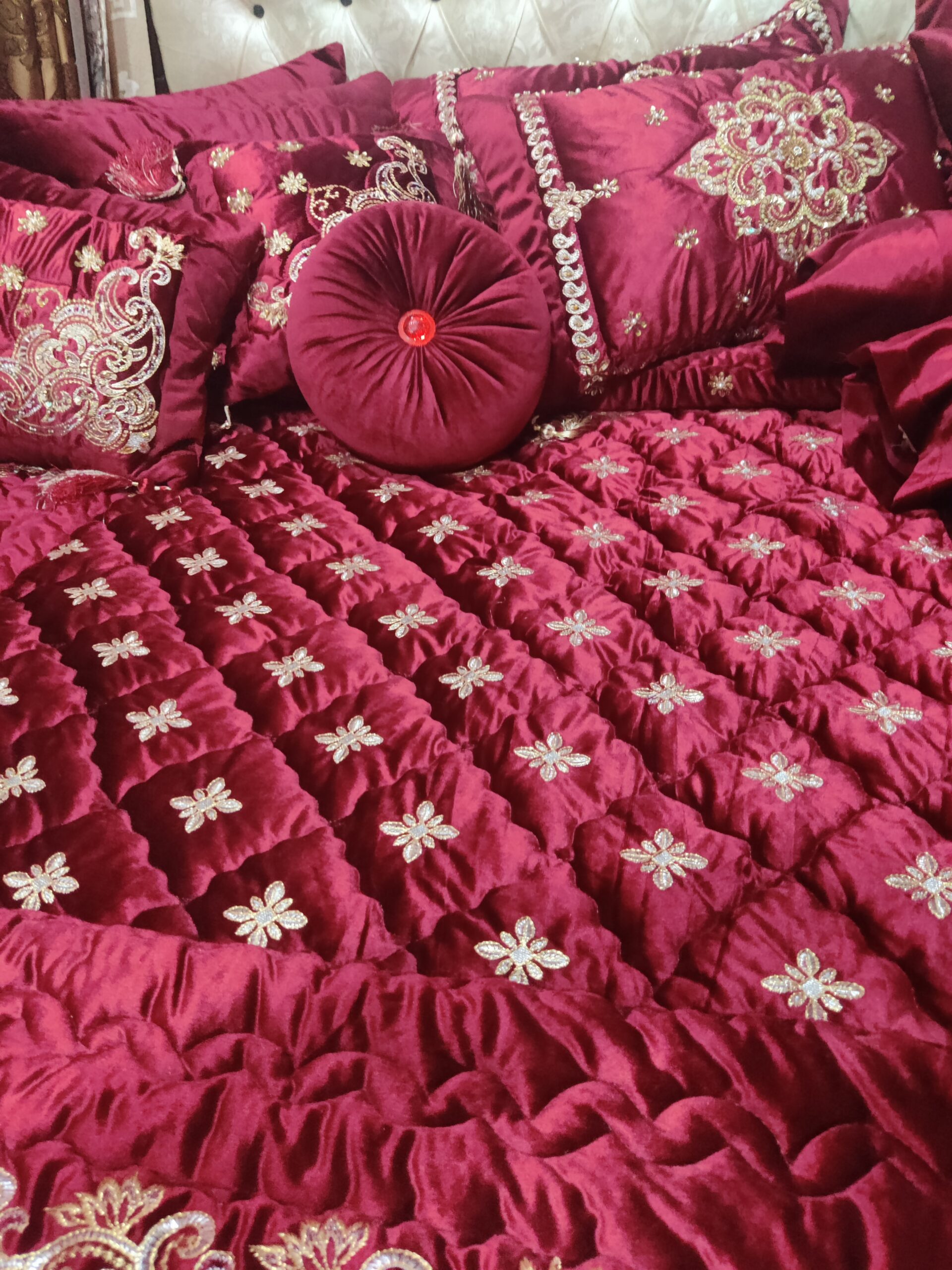 13PC Velvet Embroidered Cut Dana Comforter Set ABBA0 - MAROON - Image 6