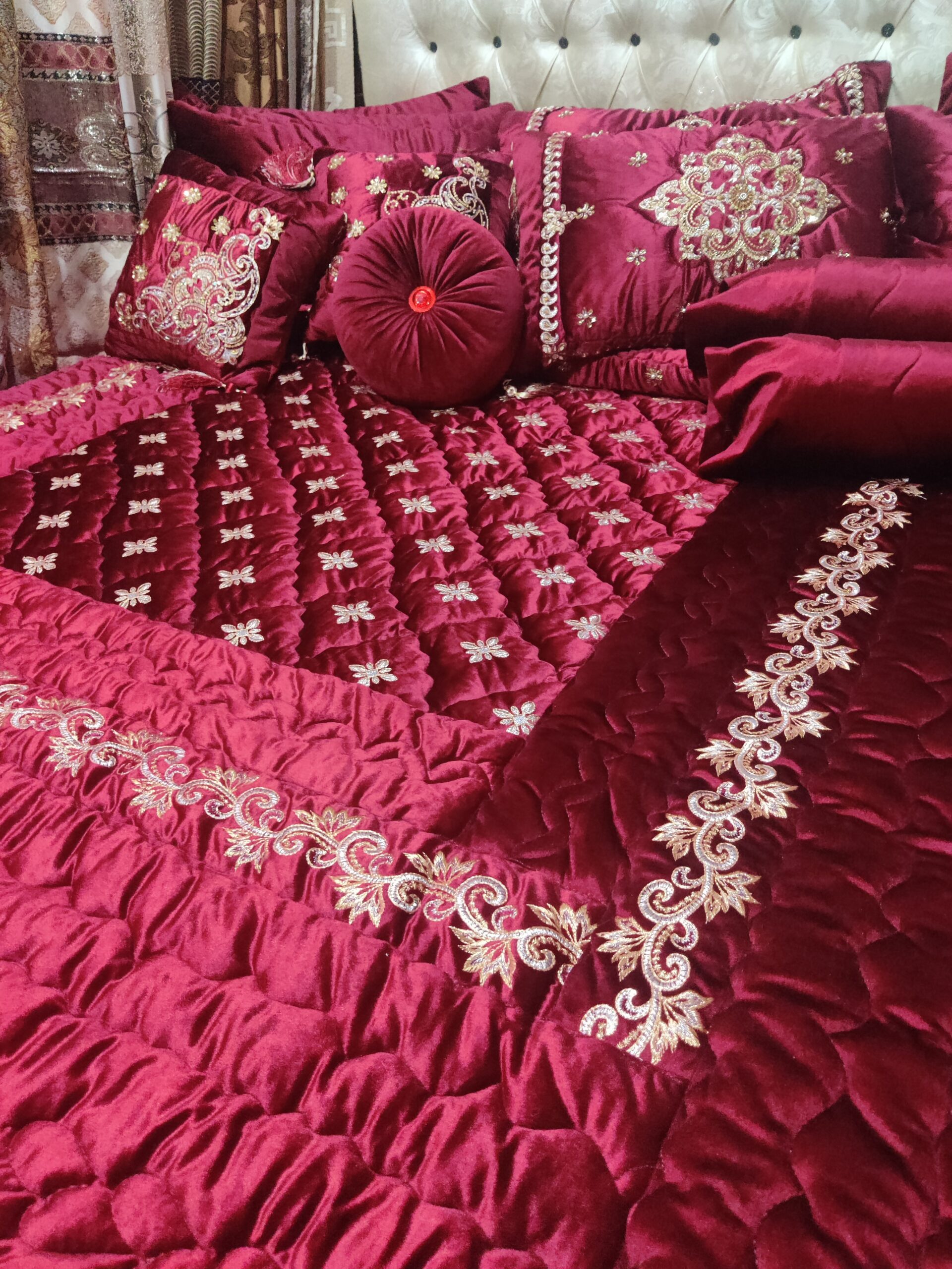 13PC Velvet Embroidered Cut Dana Comforter Set ABBA0 - MAROON - Image 5