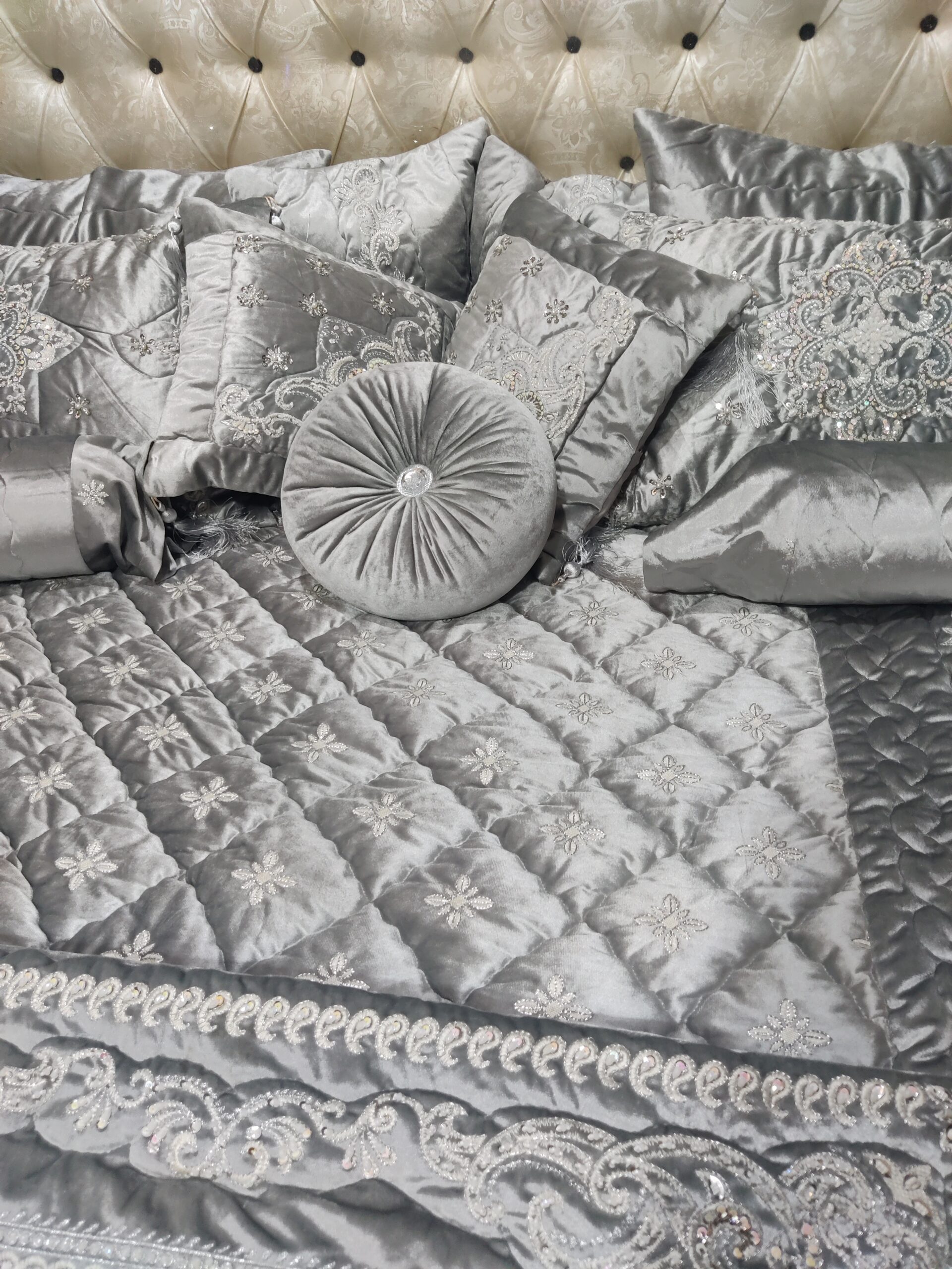 13PC Velvet Embroidered Cut Dana Comforter Set ABBA0 - GREY - Image 4