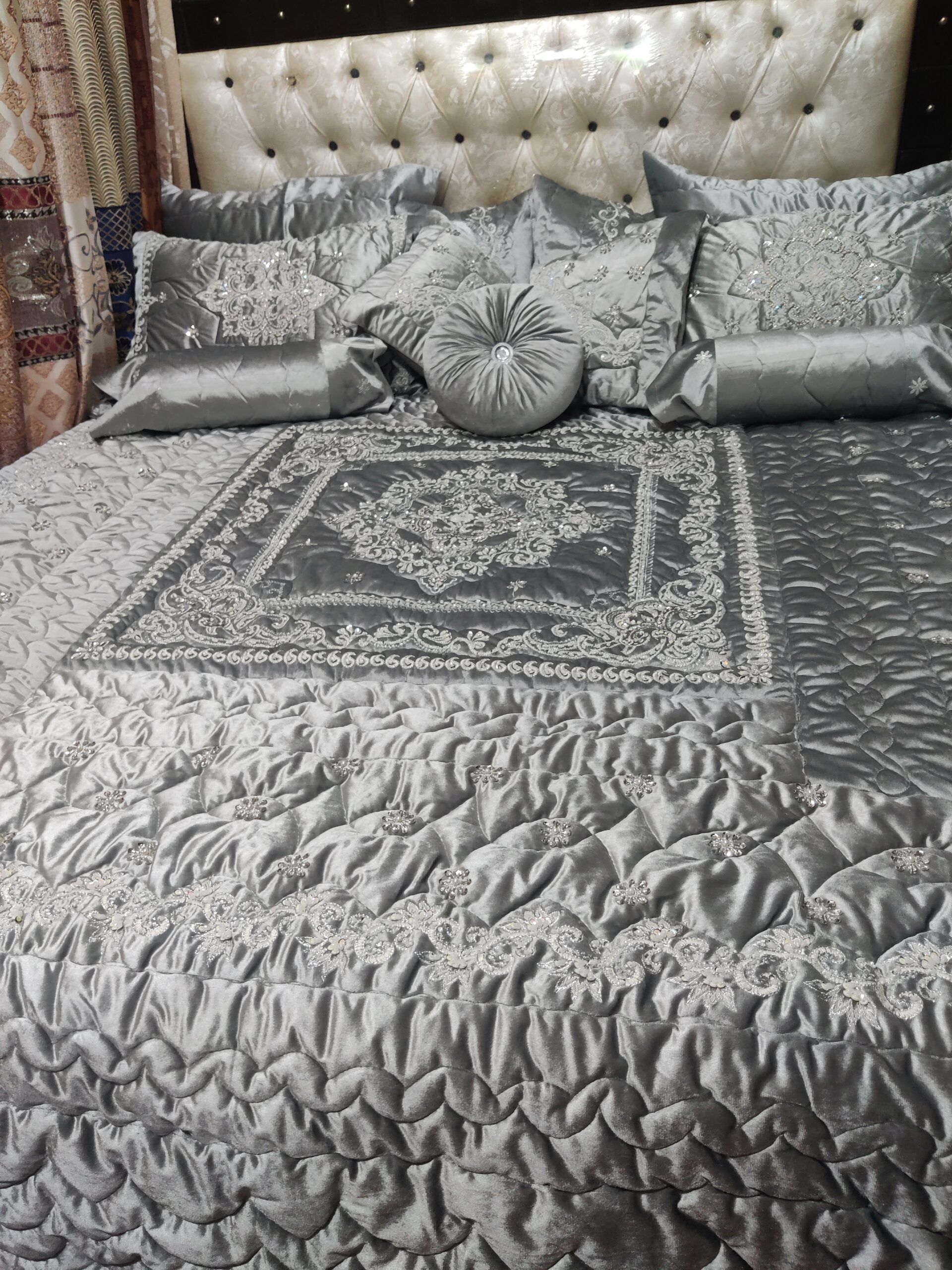 13PC Velvet Embroidered Cut Dana Comforter Set ABBA0 - GREY - Image 5