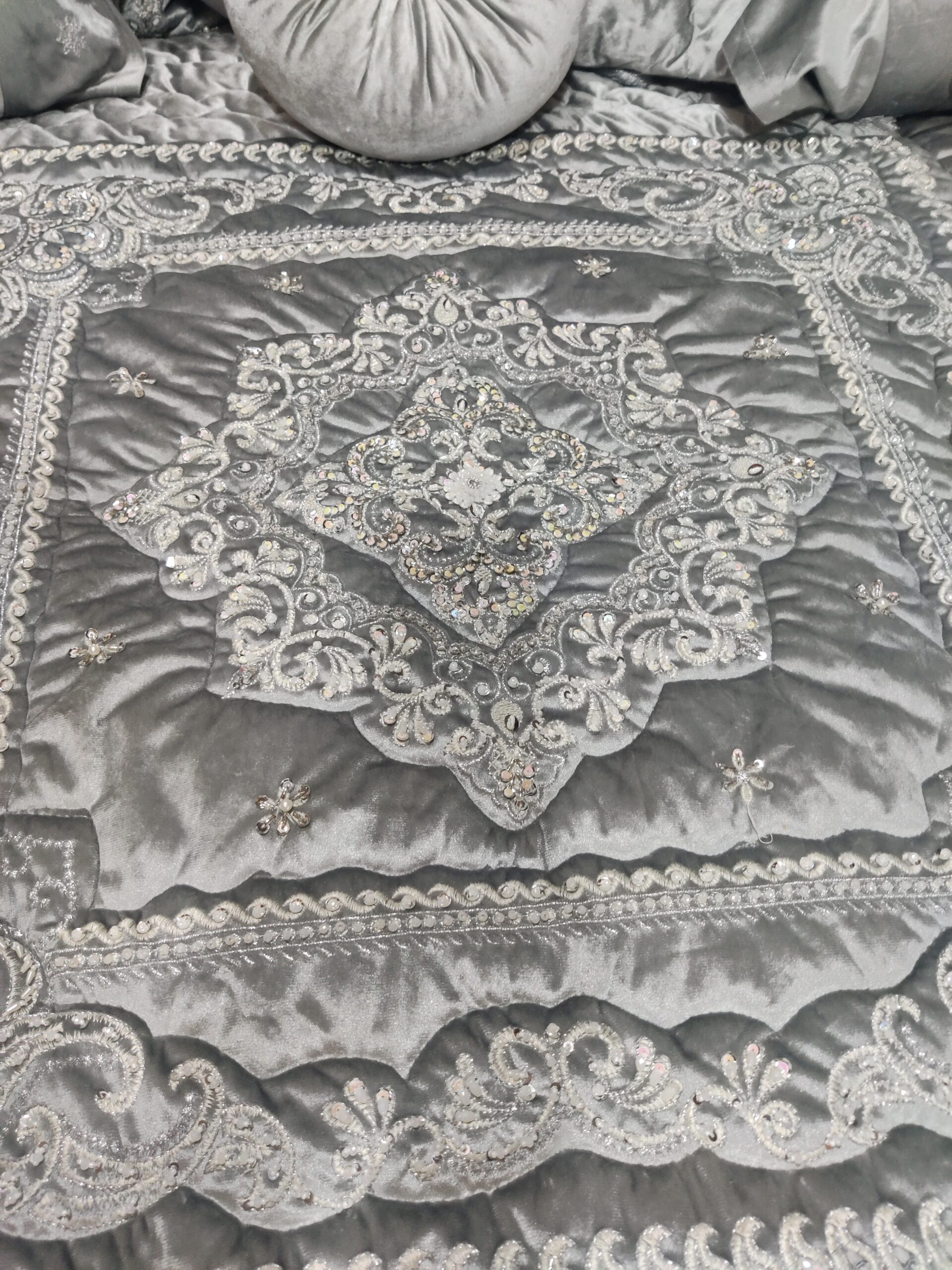 13PC Velvet Embroidered Cut Dana Comforter Set ABBA0 - GREY - Image 6