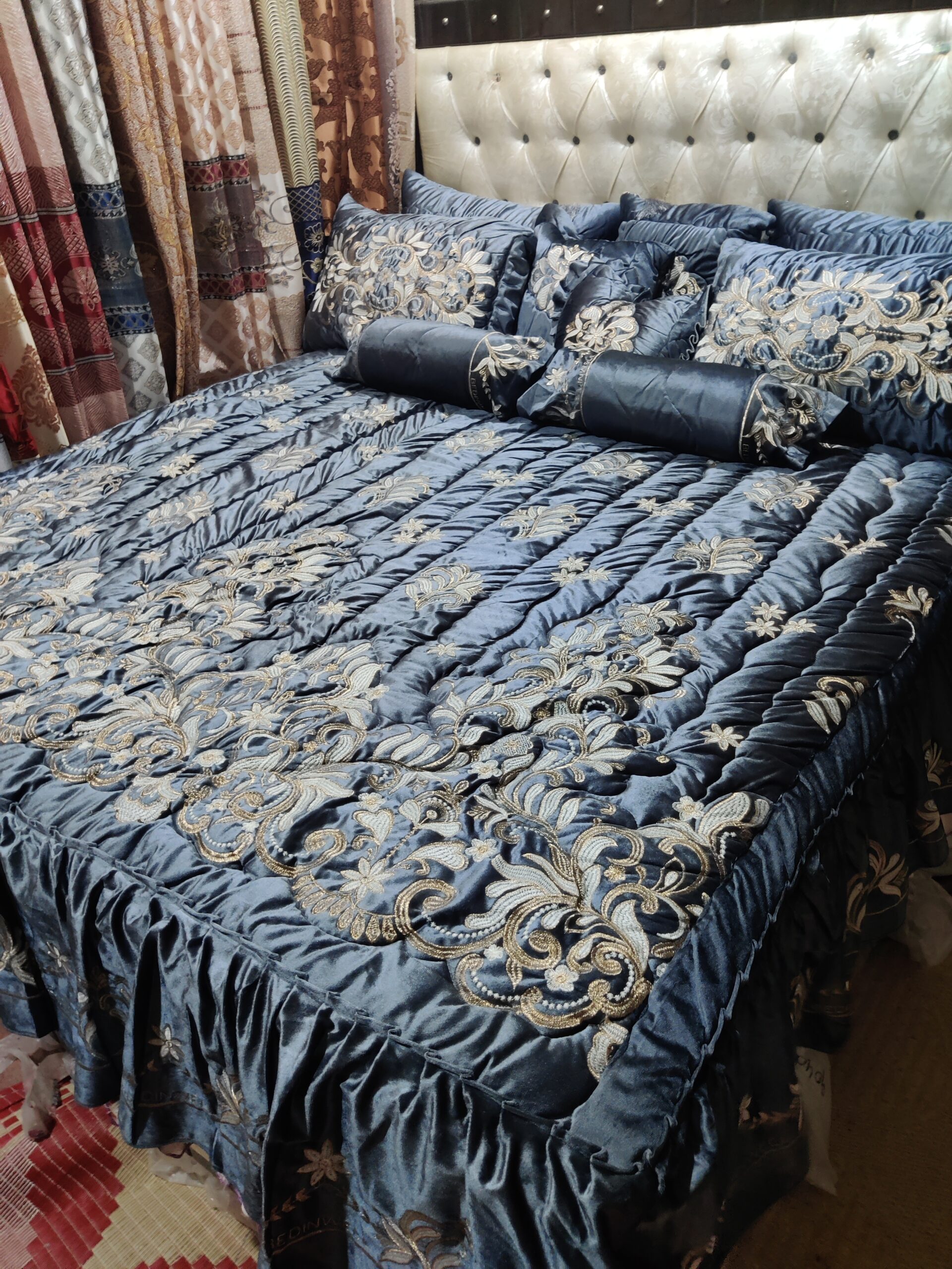 9PC Velvet Embroidered Comforter Set ABBA1- GREY - Image 2