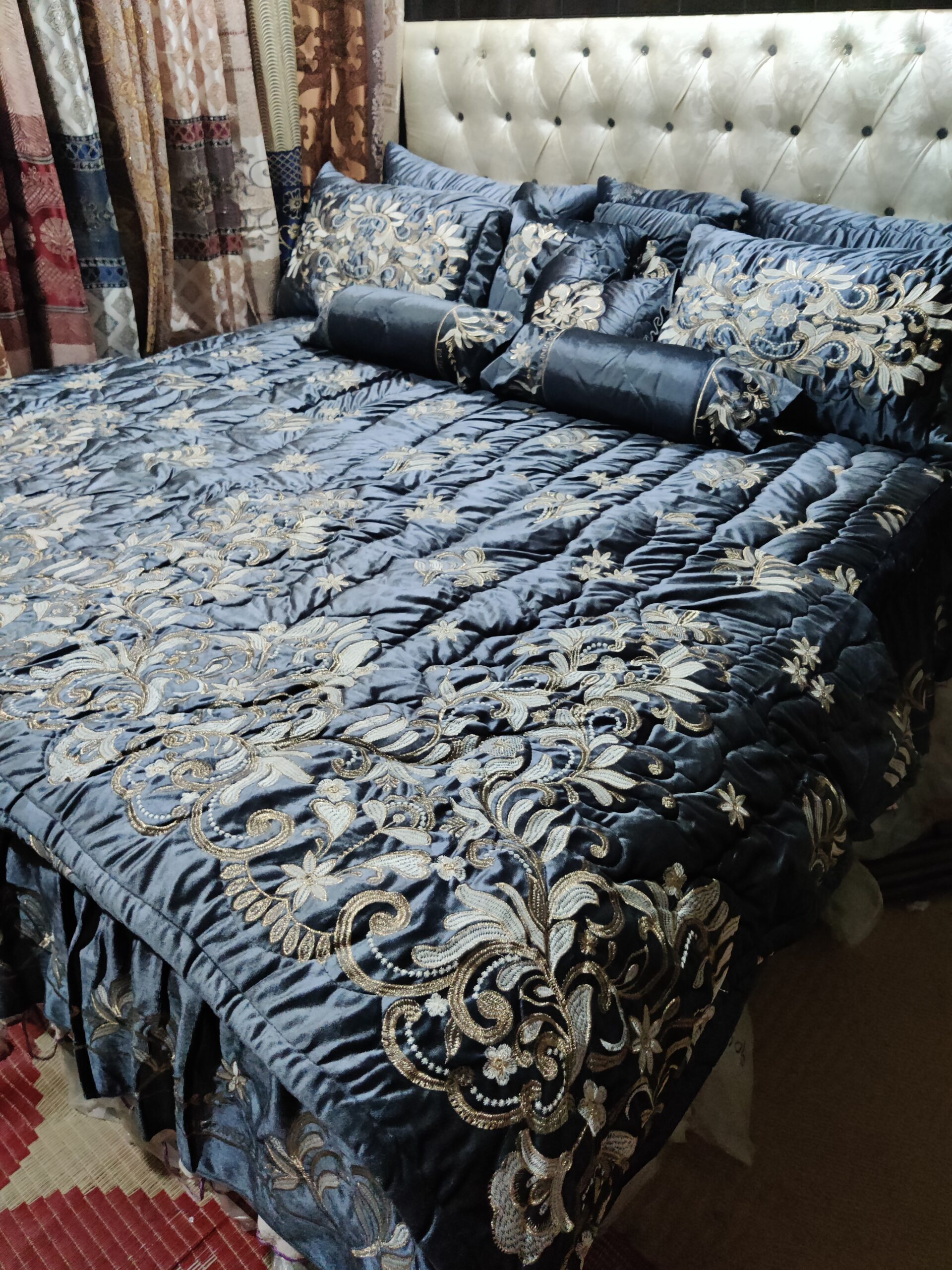 9PC Velvet Embroidered Comforter Set ABBA1- GREY