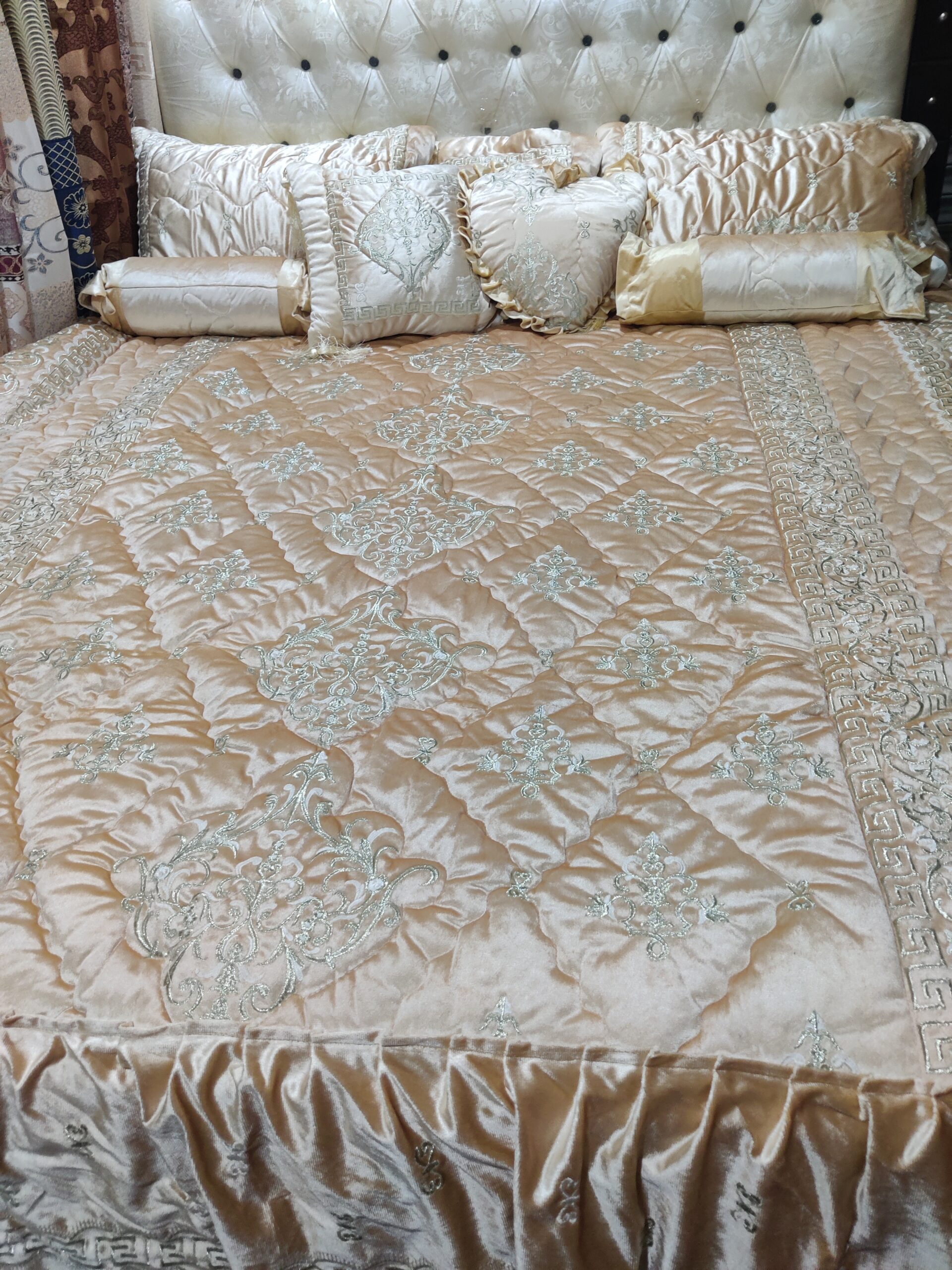 9PC Velvet Embroidered Comforter Set ABBA2- GOLDEN - Image 4