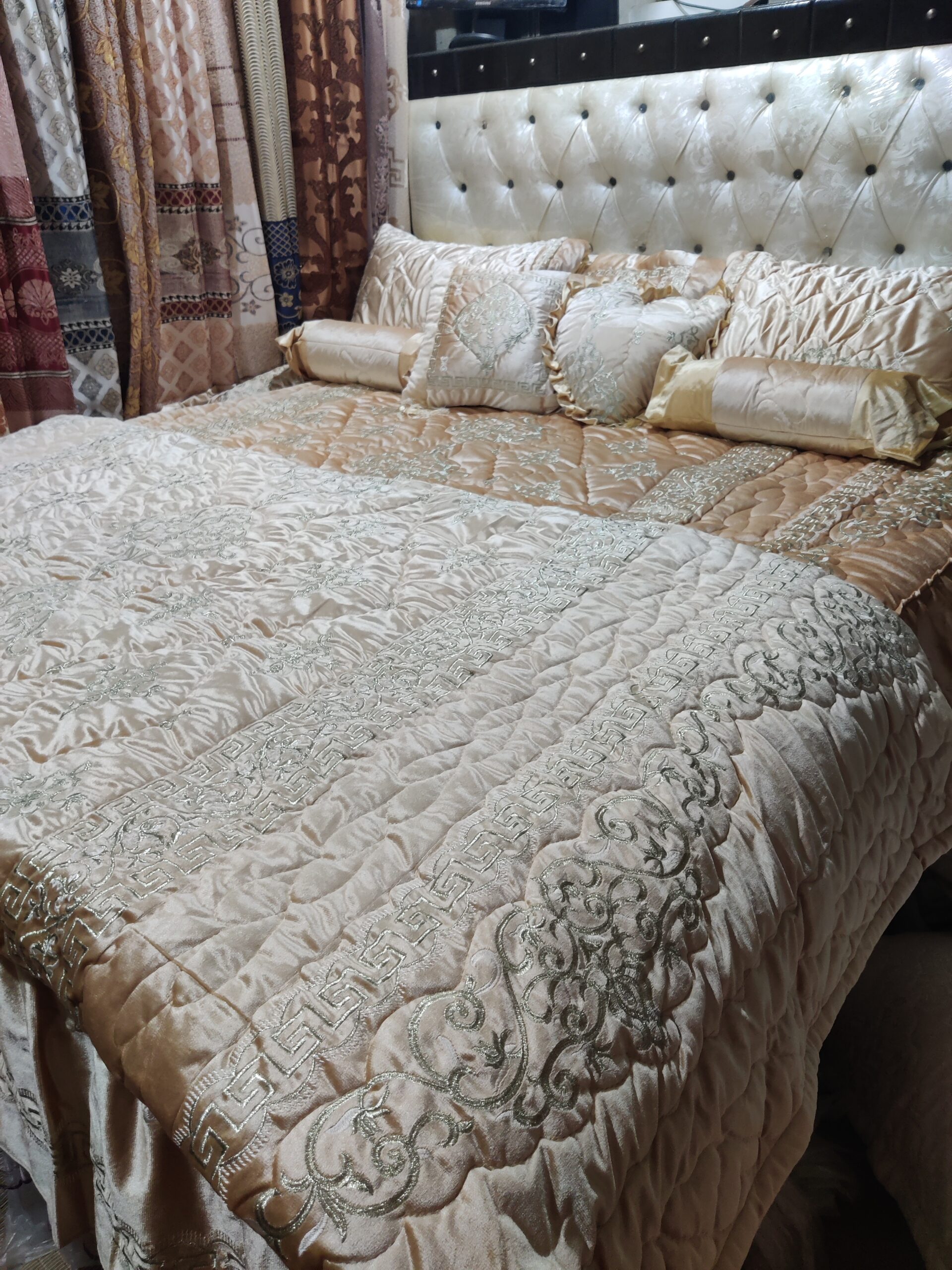 9PC Velvet Embroidered Comforter Set ABBA2- GOLDEN - Image 8
