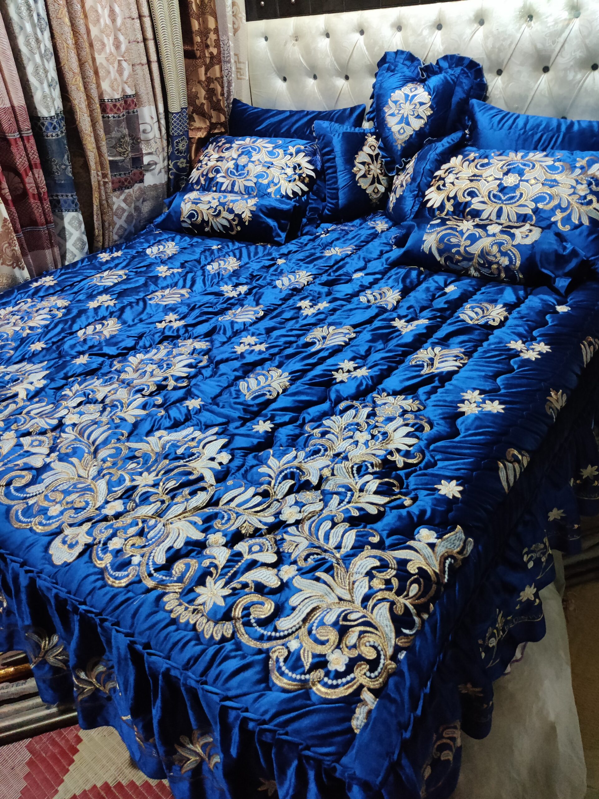 9PC Velvet Embroidered Comforter Set ABBA1- BLUE - Image 8