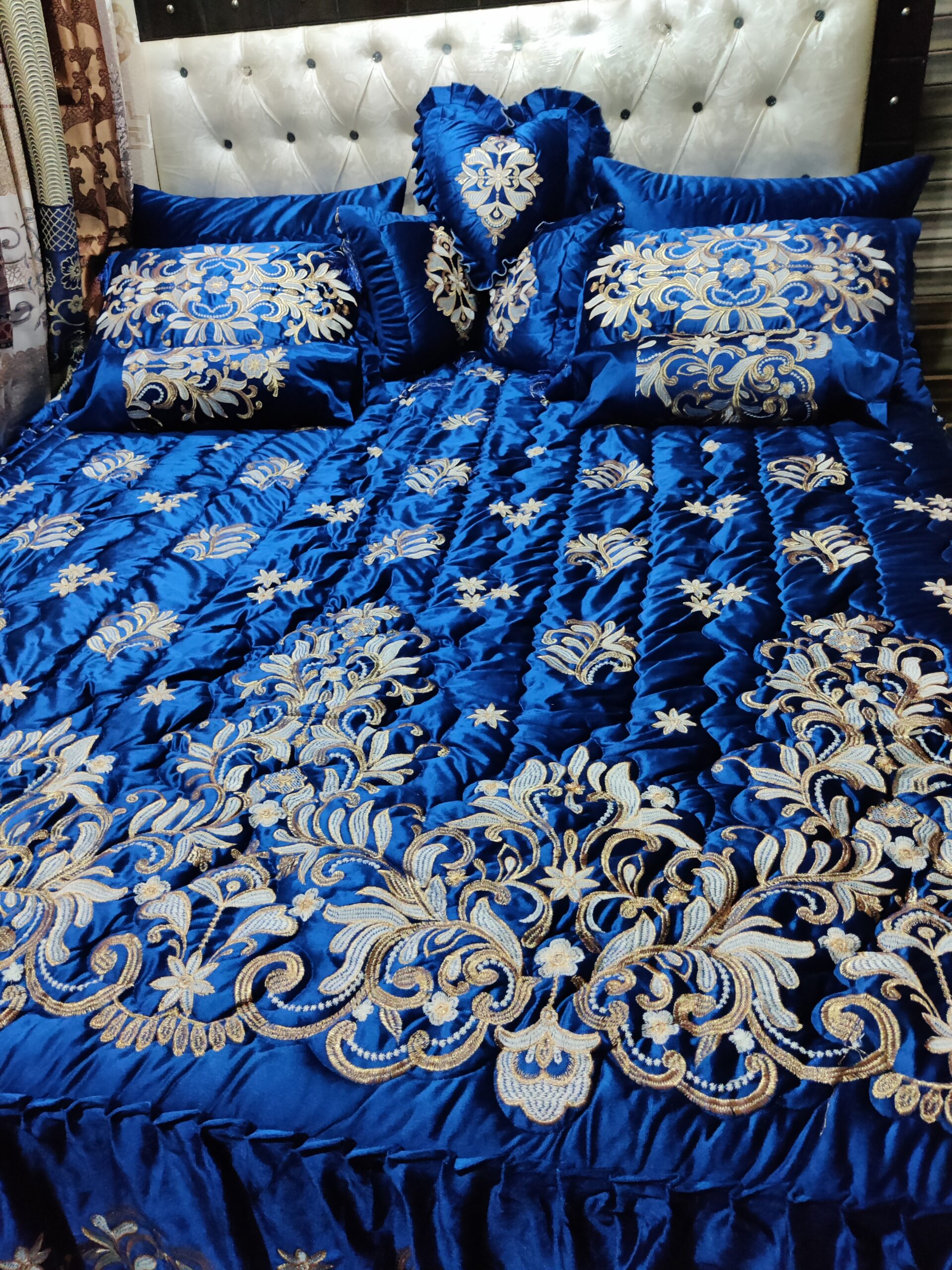9PC Velvet Embroidered Comforter Set ABBA1- BLUE - Image 6