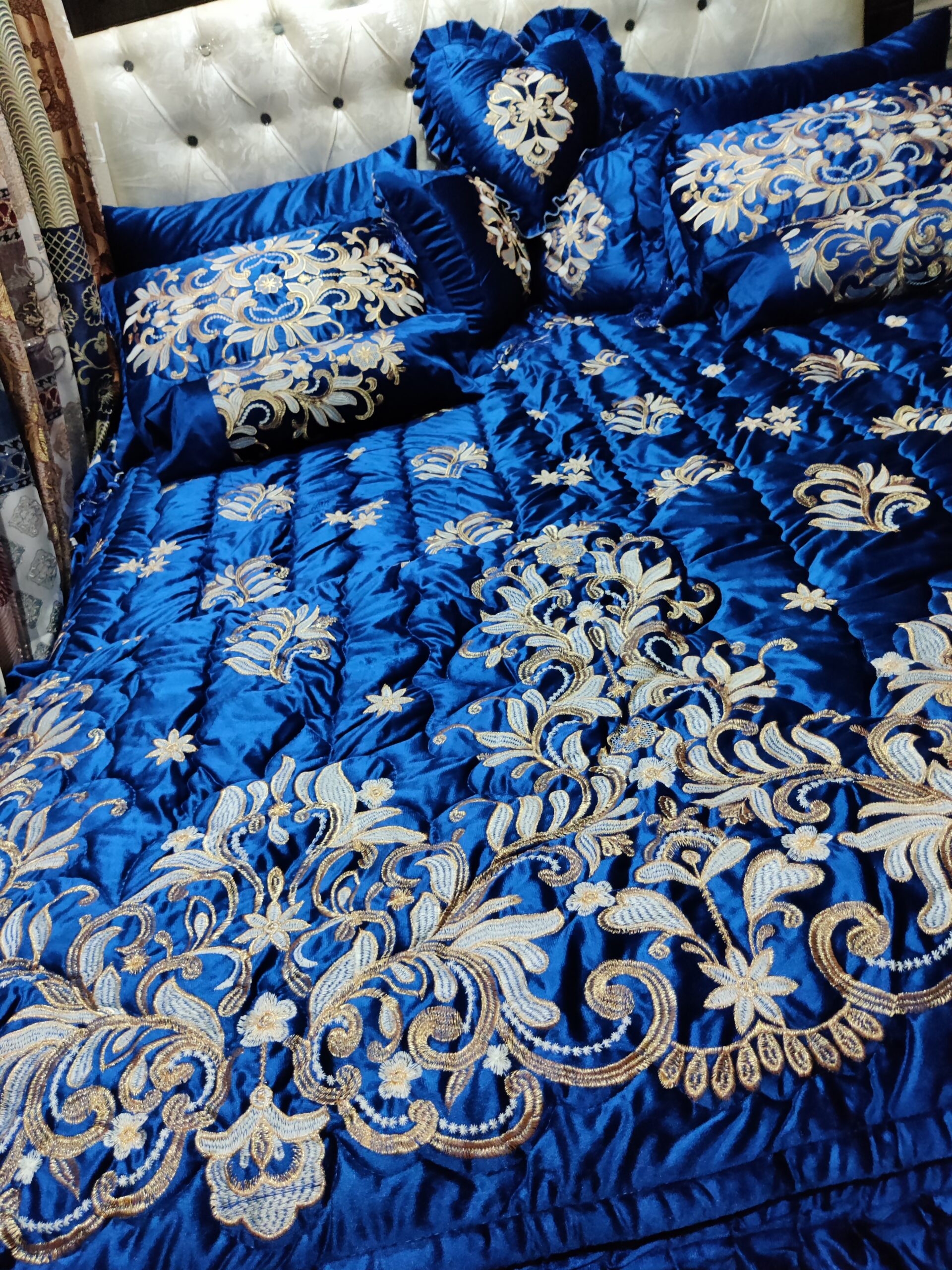 9PC Velvet Embroidered Comforter Set ABBA1- BLUE - Image 2