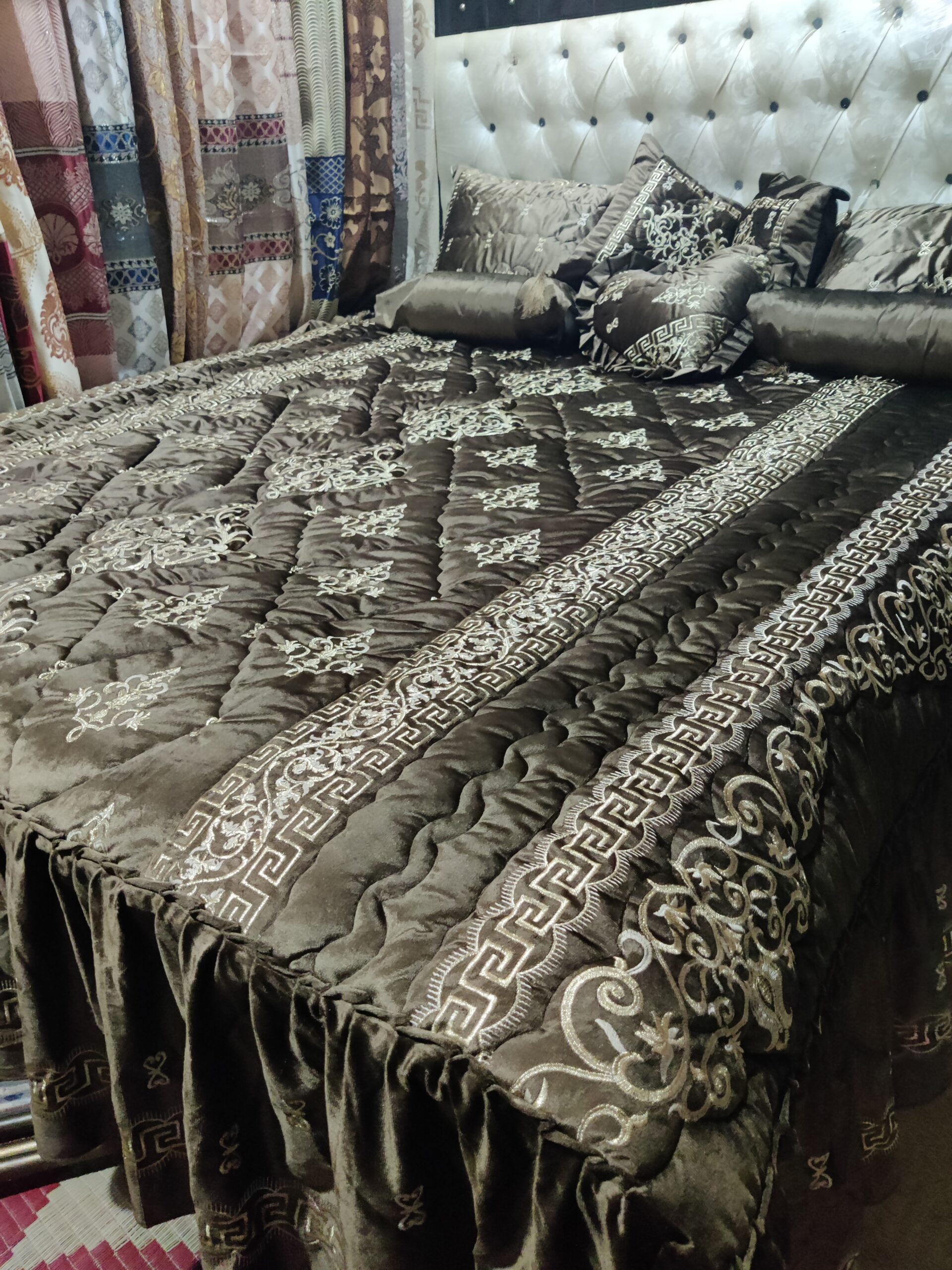 9PC Velvet Embroidered Comforter Set ABBA2- BROWN - Image 6