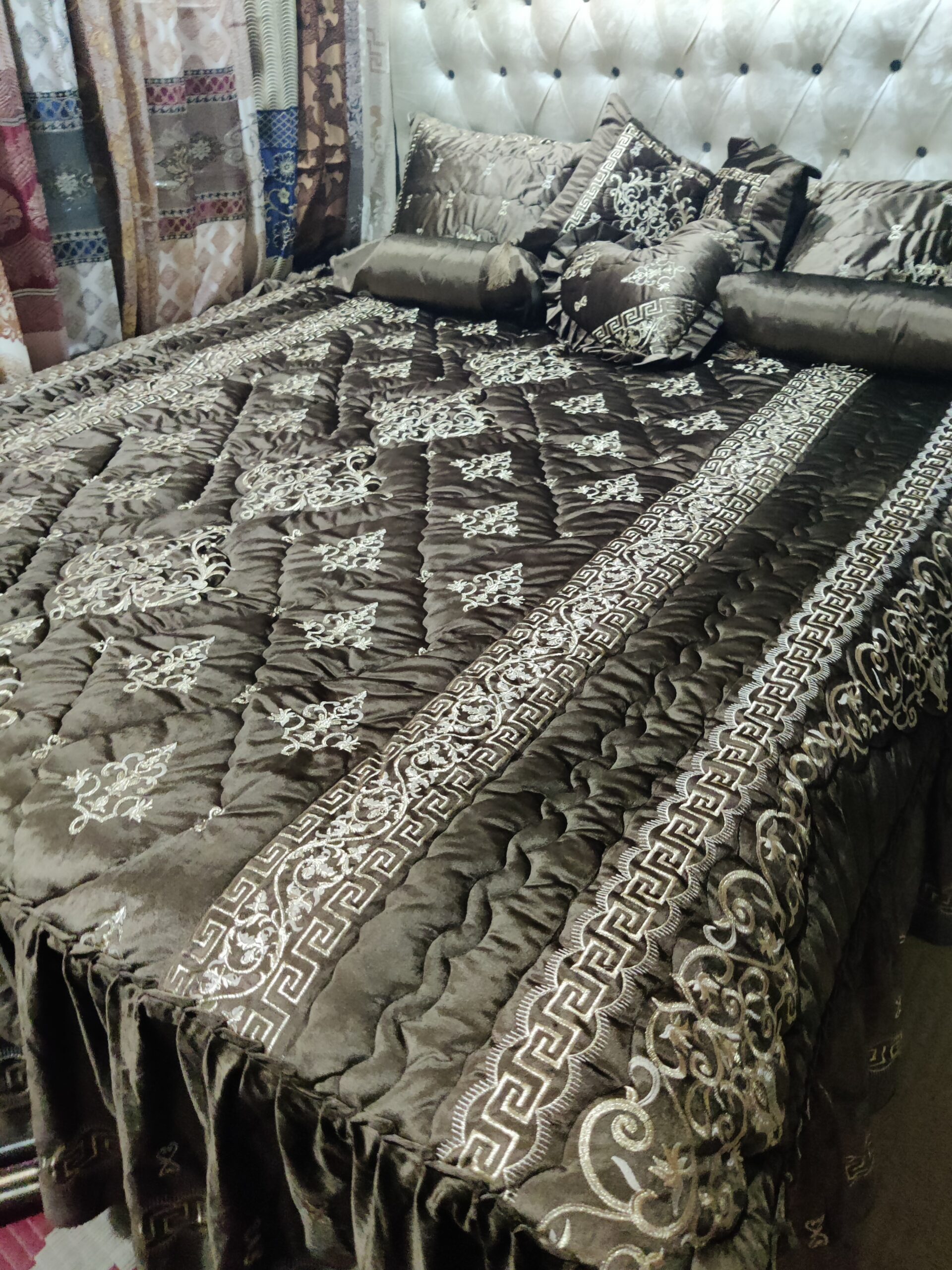 9PC Velvet Embroidered Comforter Set ABBA2- BROWN