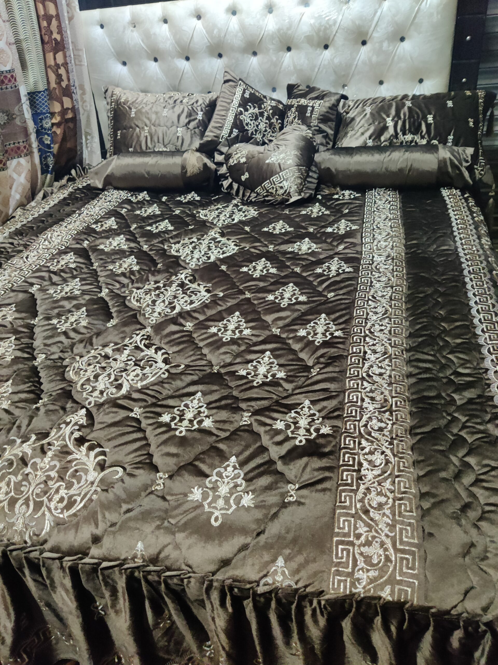 9PC Velvet Embroidered Comforter Set ABBA2- BROWN - Image 5