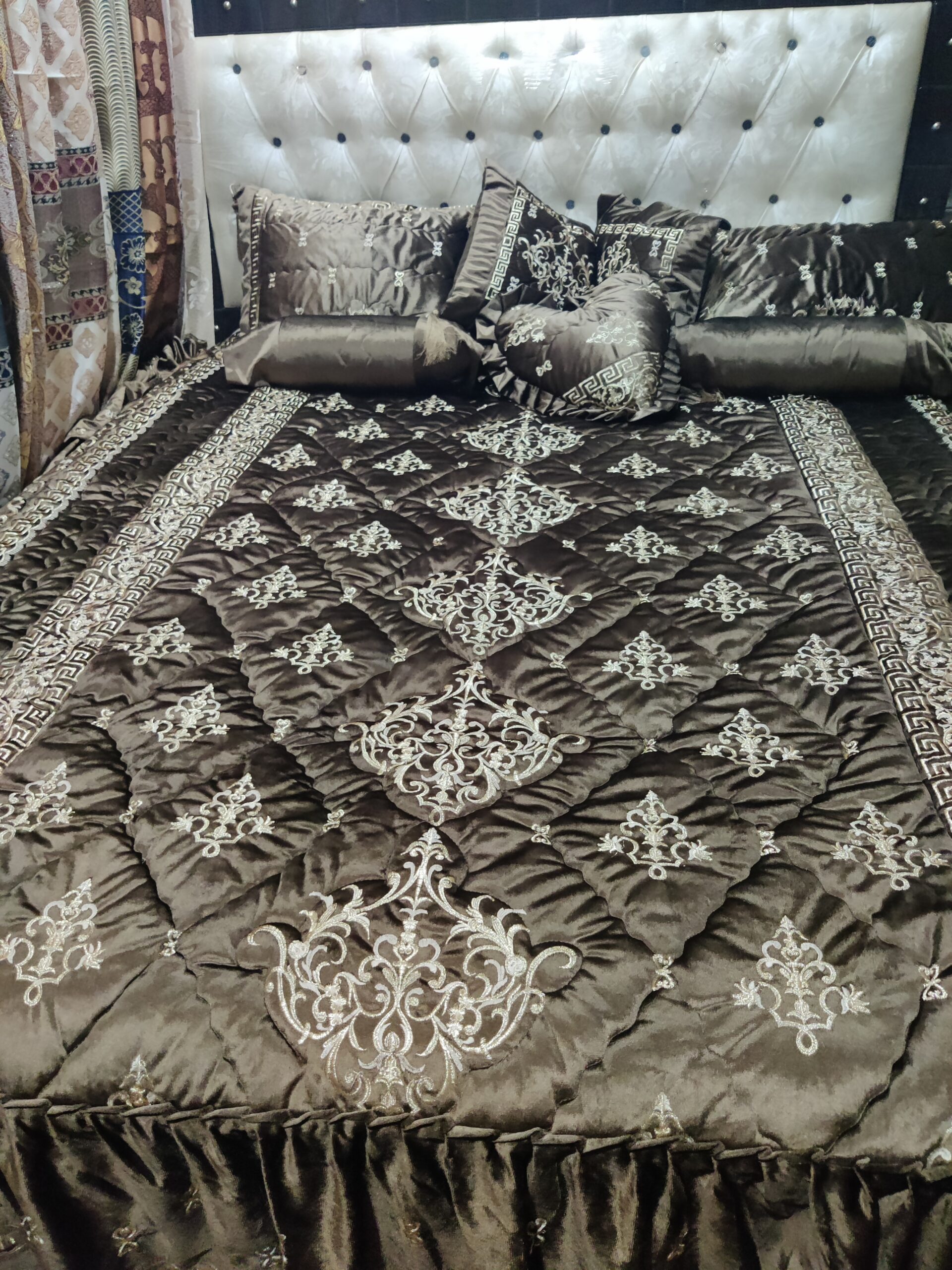 9PC Velvet Embroidered Comforter Set ABBA2- BROWN - Image 3