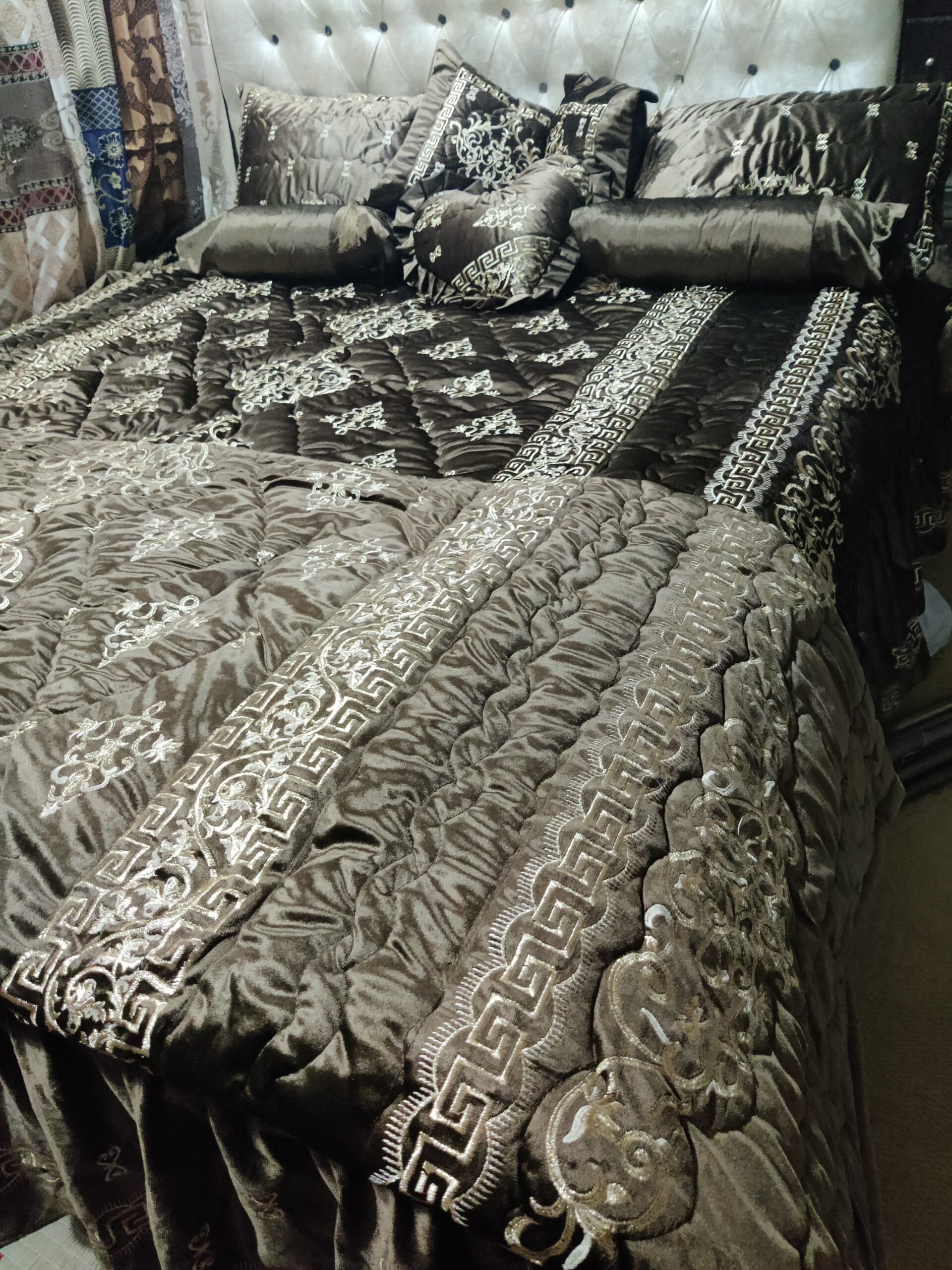 9PC Velvet Embroidered Comforter Set ABBA2- BROWN - Image 2