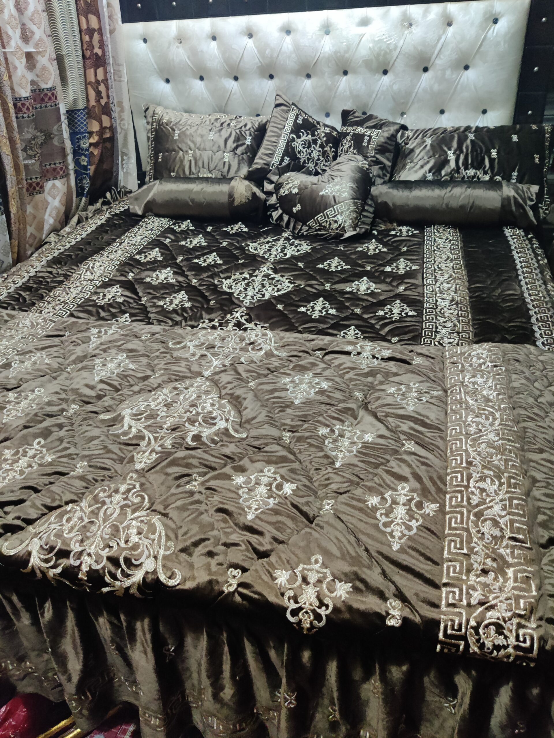 9PC Velvet Embroidered Comforter Set ABBA2- BROWN - Image 7