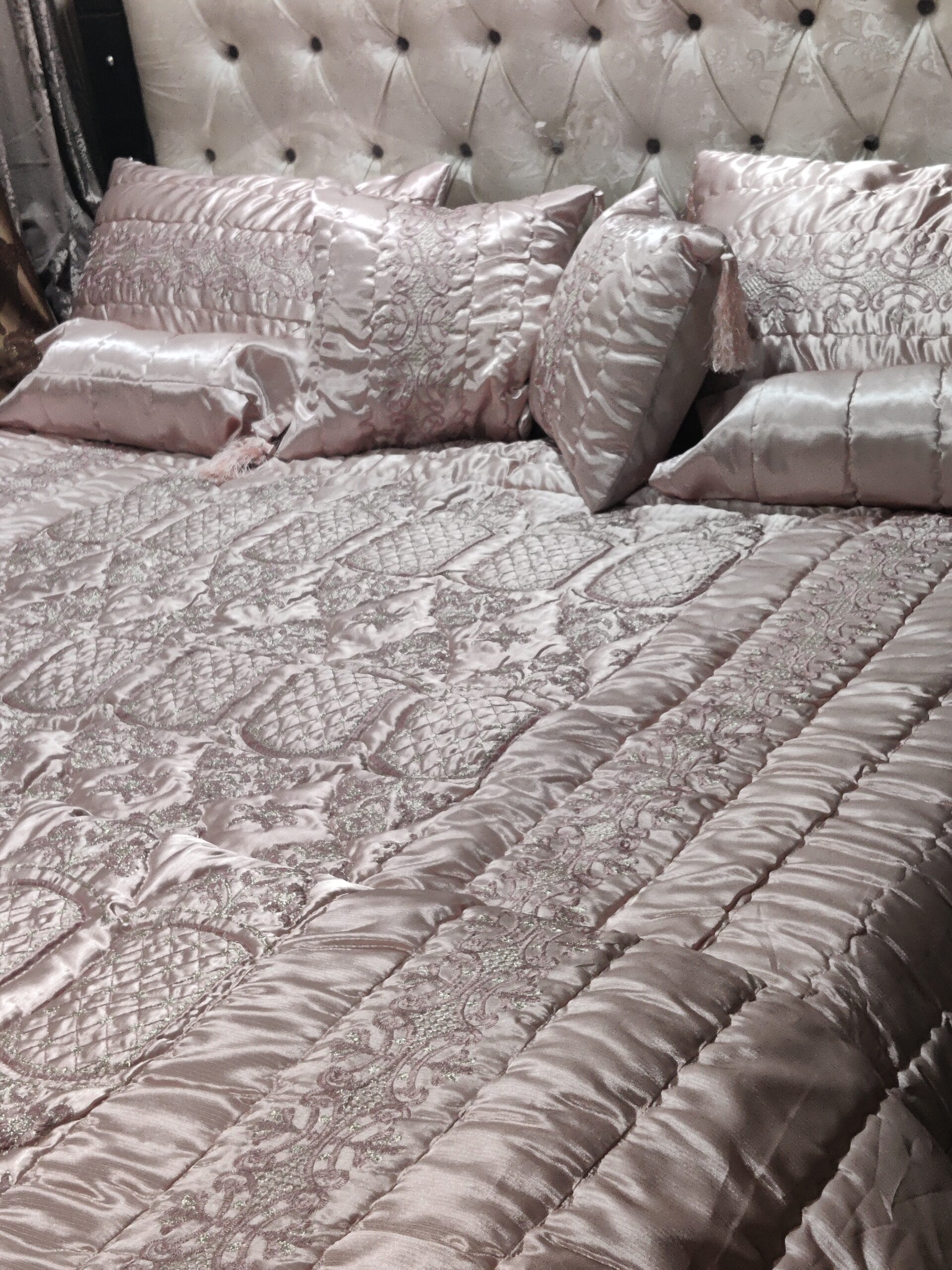 9PC Raad Silk Embroidered Comforter Set ABBA5 - TEA PINK