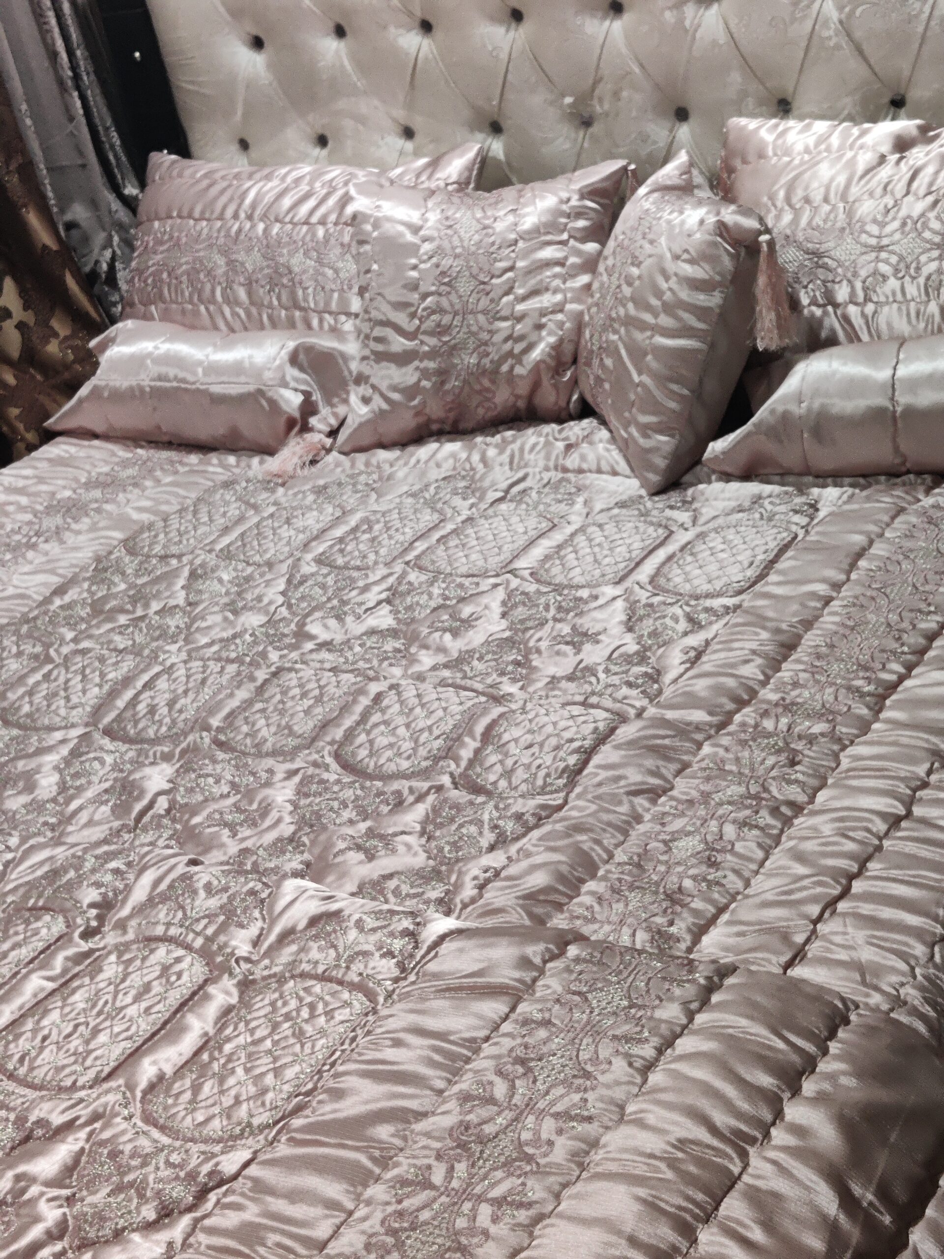 9PC Raad Silk Embroidered Comforter Set ABBA5 - TEA PINK - Image 3