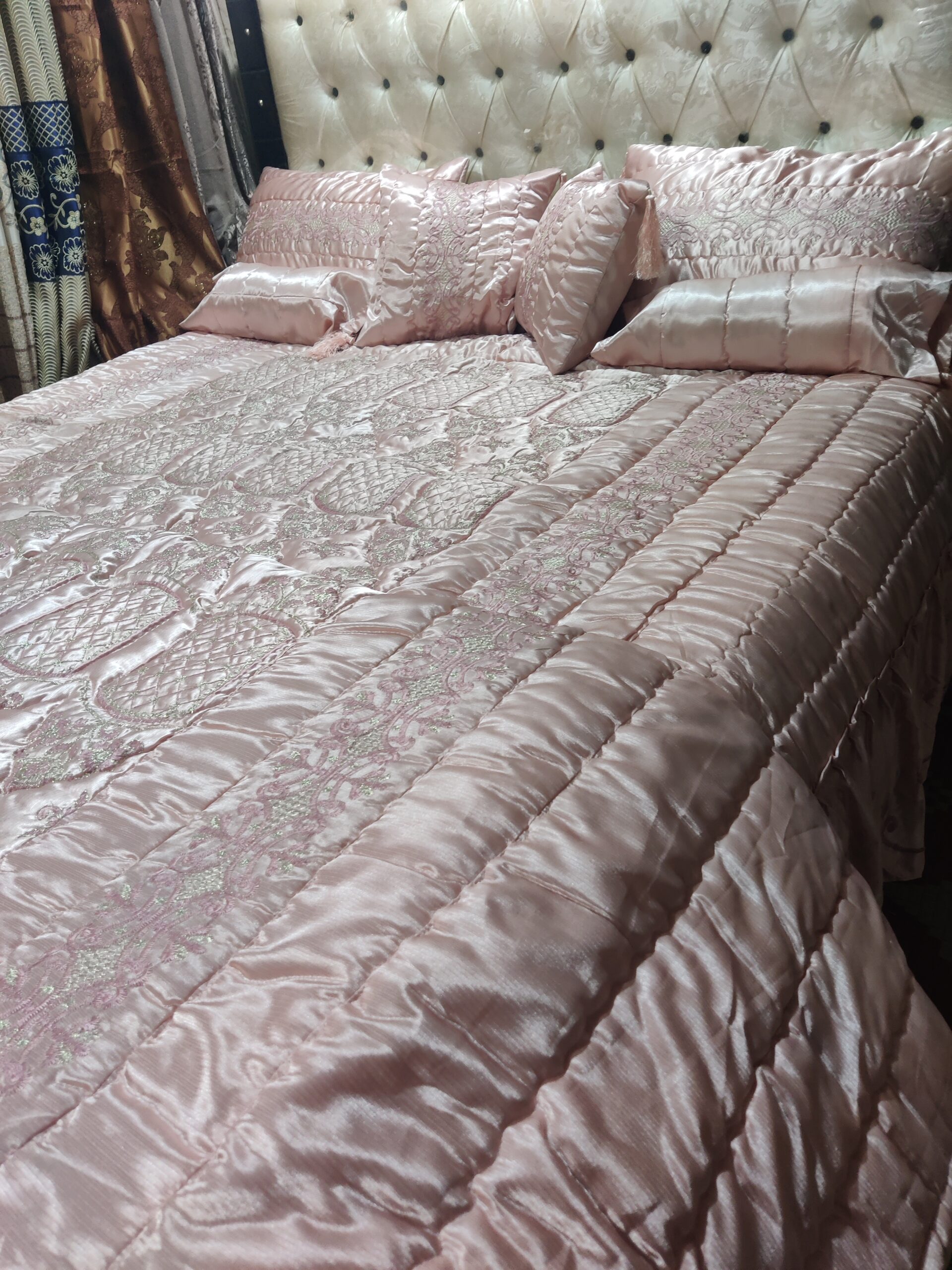 9PC Raad Silk Embroidered Comforter Set ABBA5 - TEA PINK - Image 6