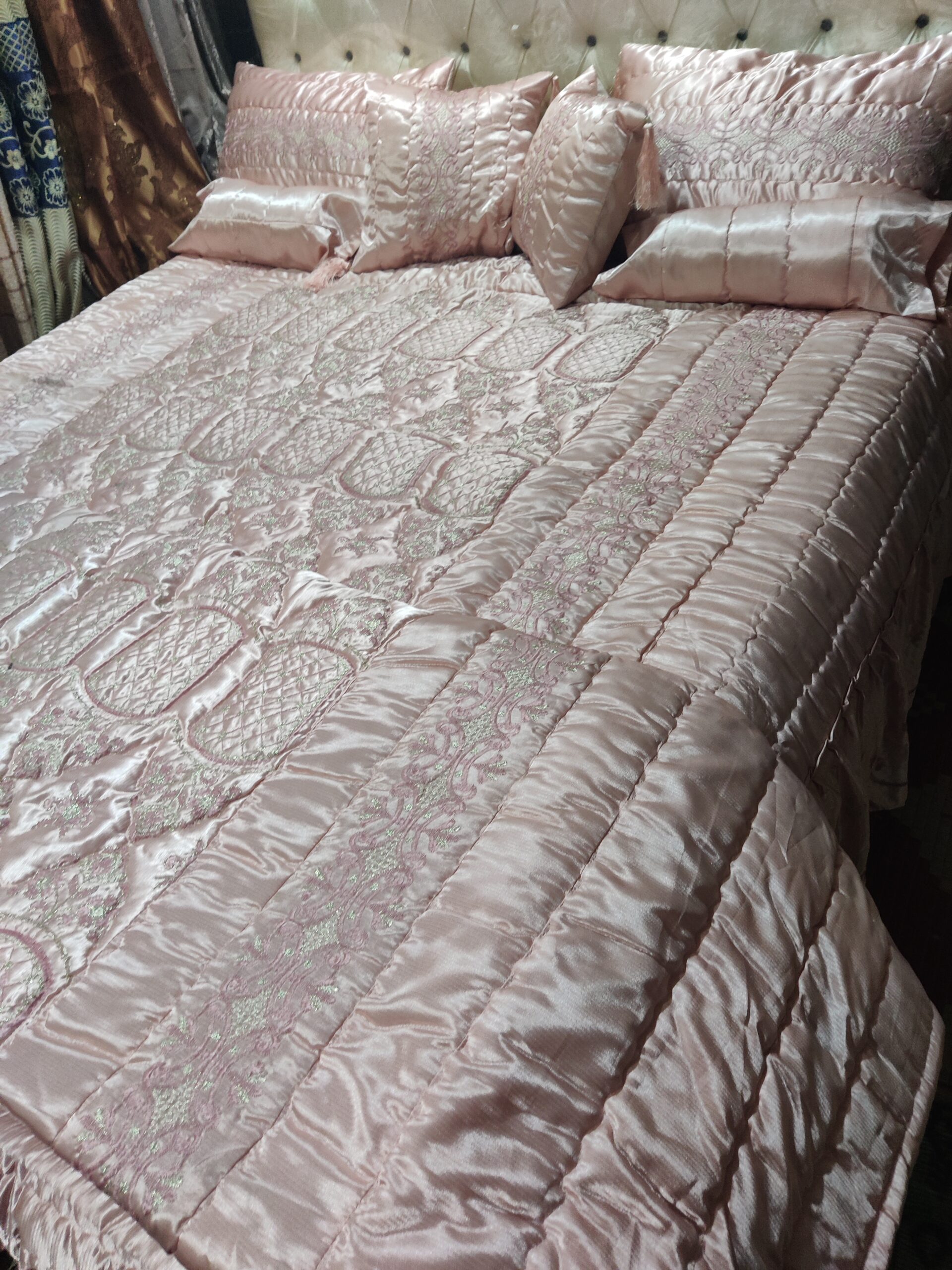 9PC Raad Silk Embroidered Comforter Set ABBA5 - TEA PINK - Image 4