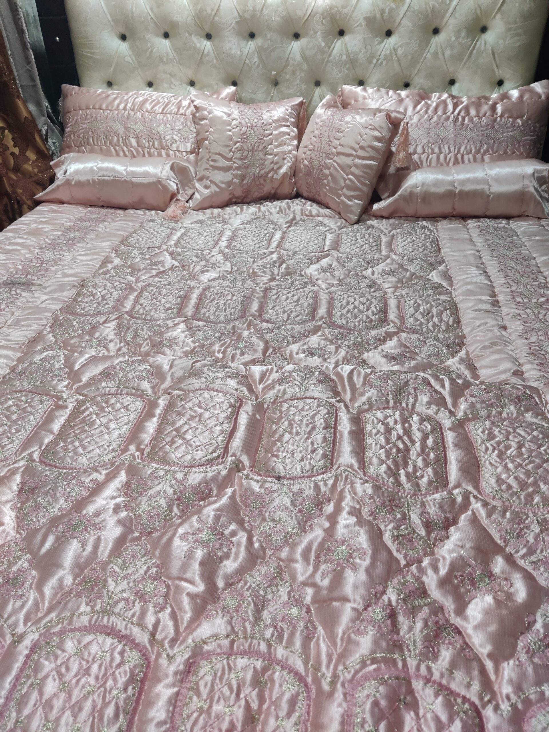 9PC Raad Silk Embroidered Comforter Set ABBA5 - TEA PINK - Image 5