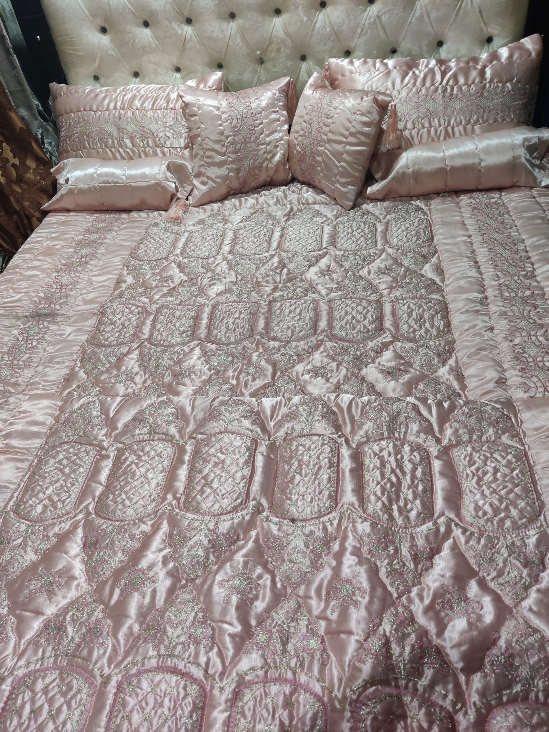 9PC Raad Silk Embroidered Comforter Set ABBA5 - TEA PINK - Image 2