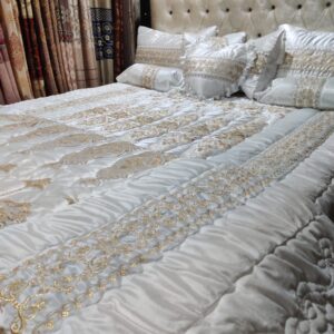 9PC Velvet Embroidered Comforter Set ABBA4- White