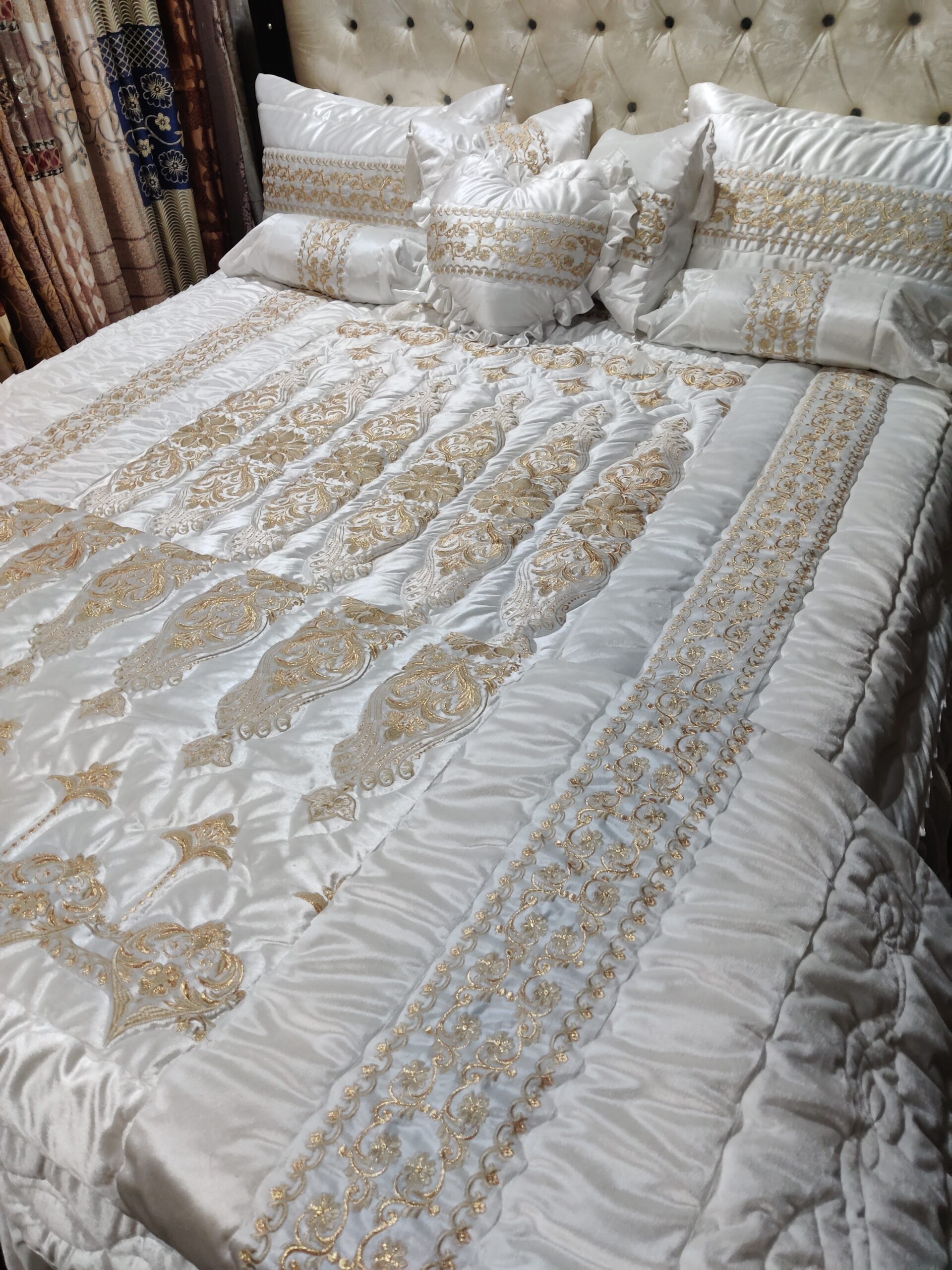 9PC Velvet Embroidered Comforter Set ABBA4- White - Image 5