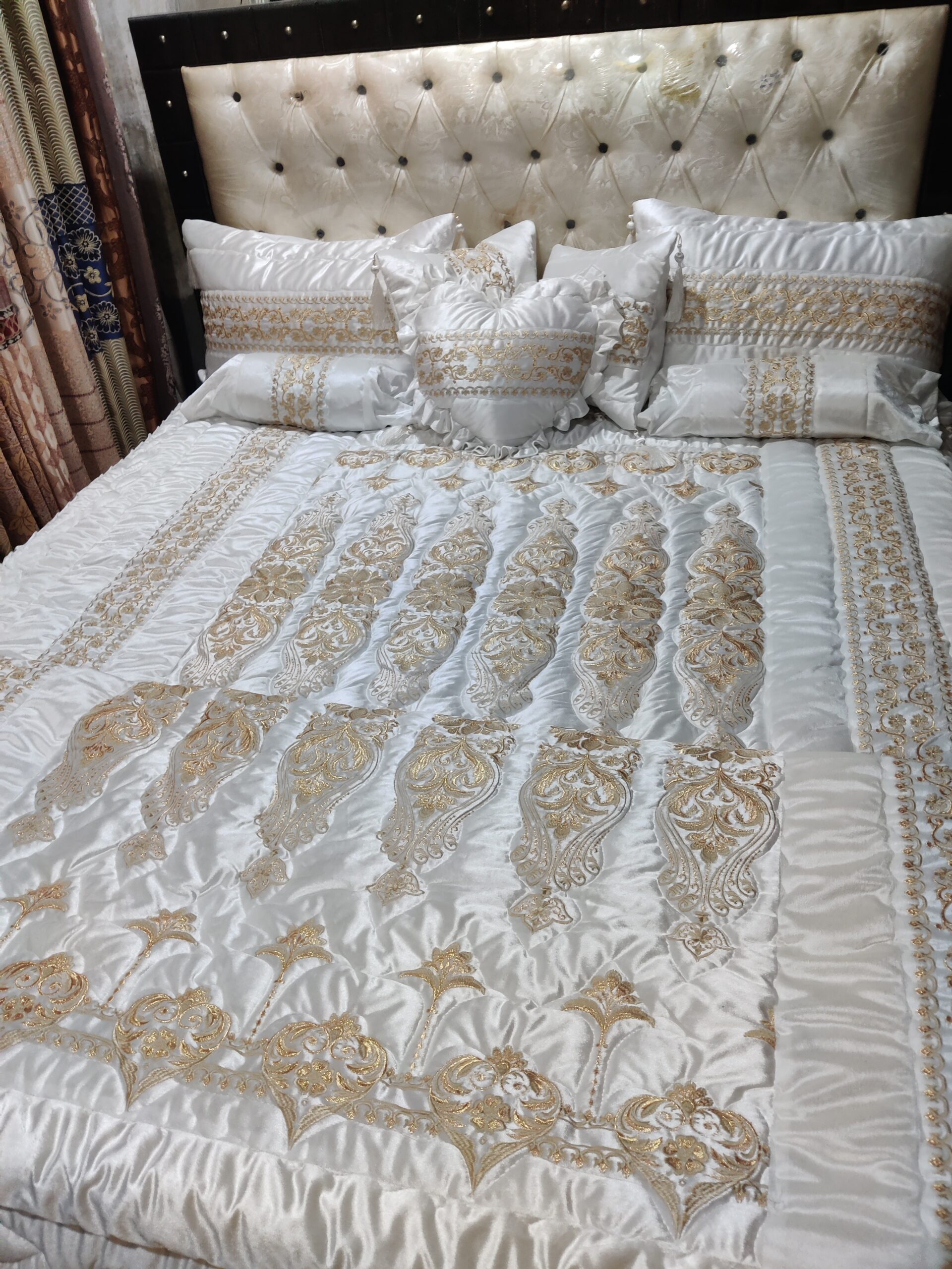 9PC Velvet Embroidered Comforter Set ABBA4- White - Image 2