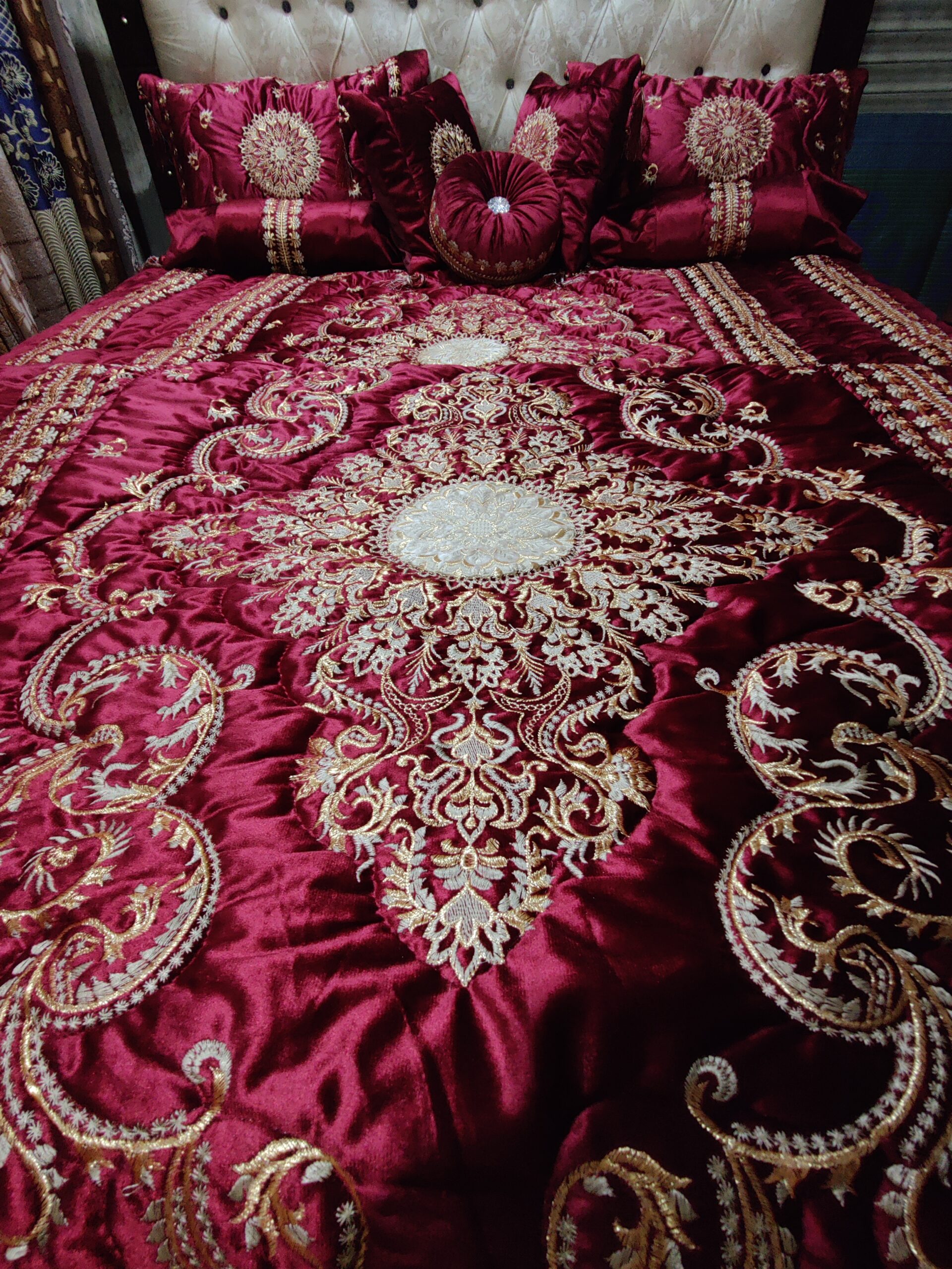 9PC Velvet Embroidered Comforter Set ABBA3- Maroon - Image 5
