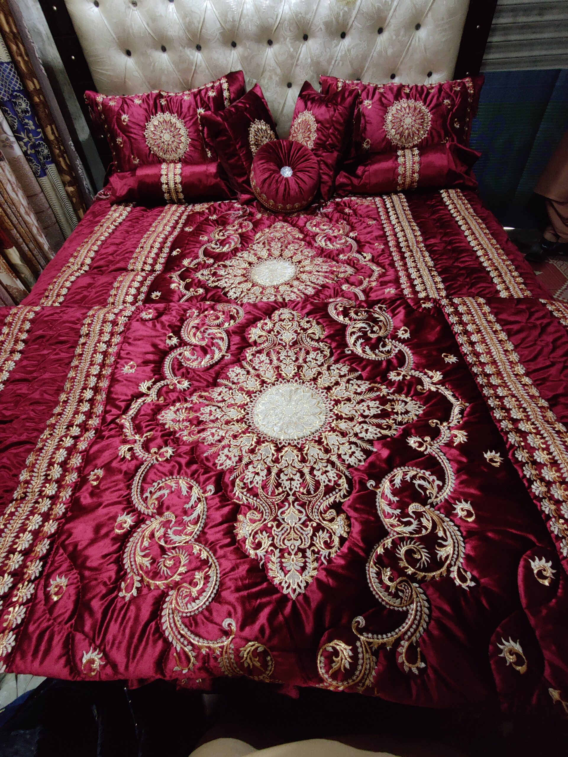 9PC Velvet Embroidered Comforter Set ABBA3- Maroon - Image 8