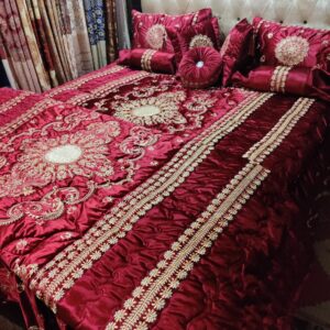 9PC Velvet Embroidered Comforter Set ABBA3- Maroon