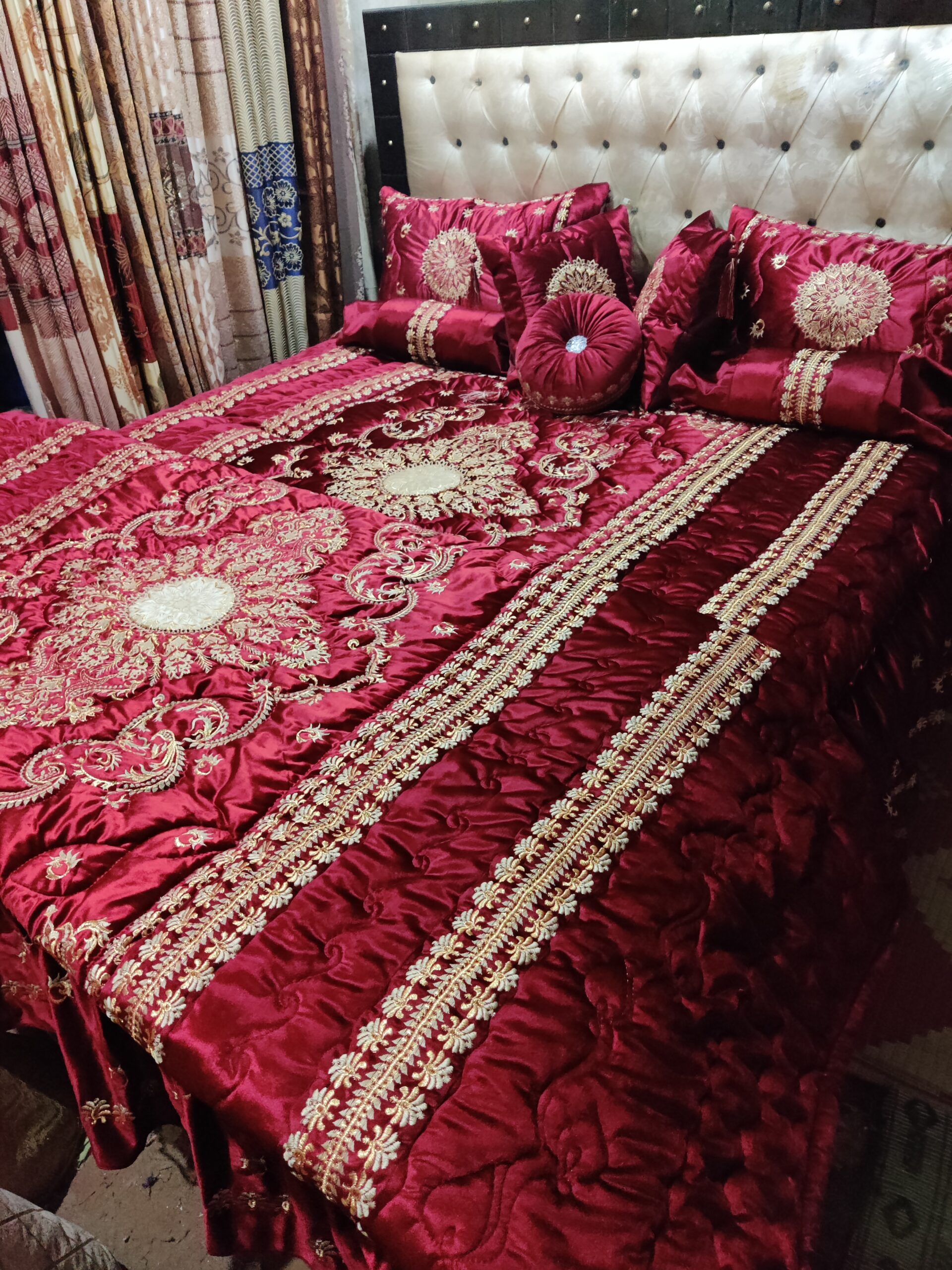 9PC Velvet Embroidered Comforter Set ABBA3- Maroon