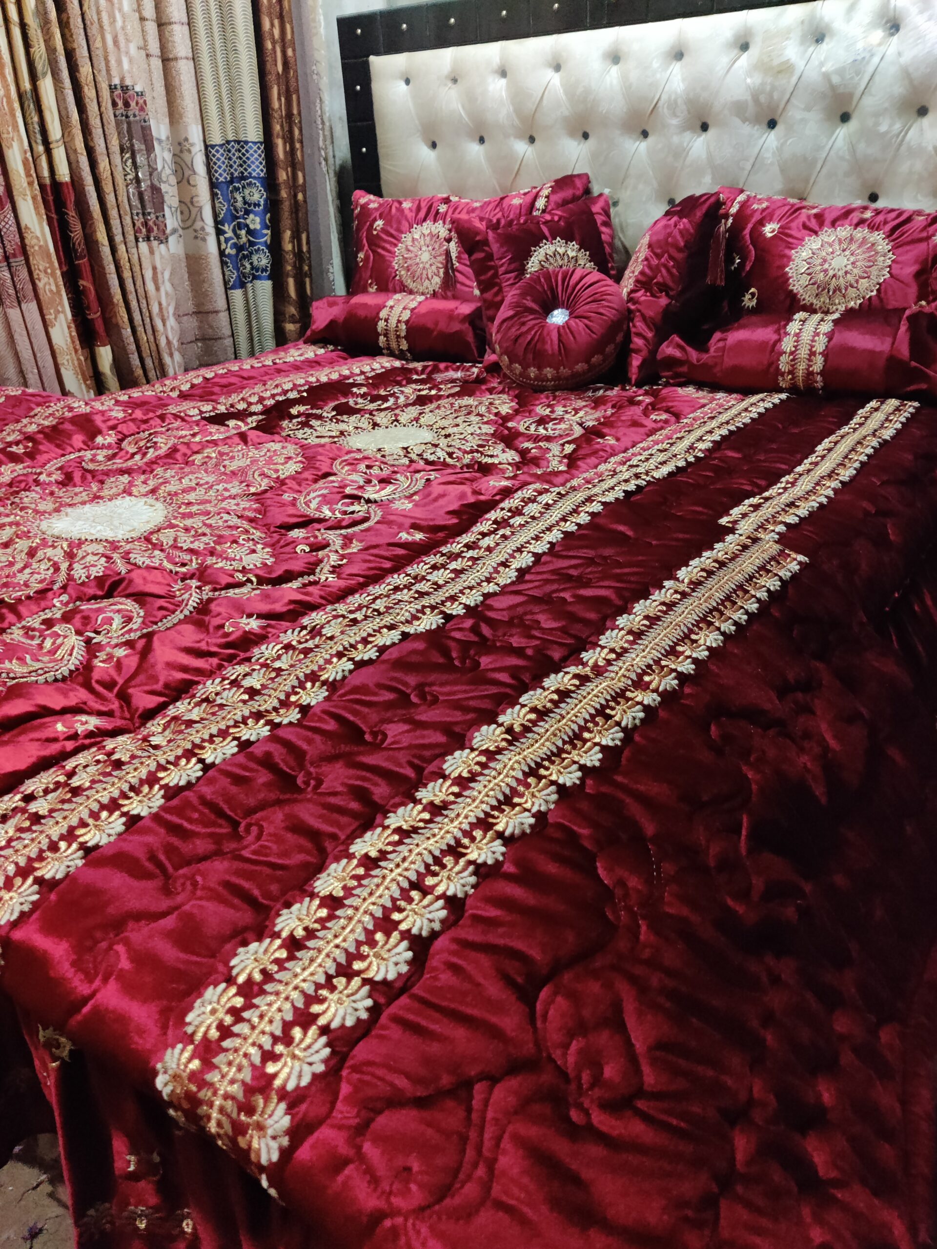 9PC Velvet Embroidered Comforter Set ABBA3- Maroon - Image 6