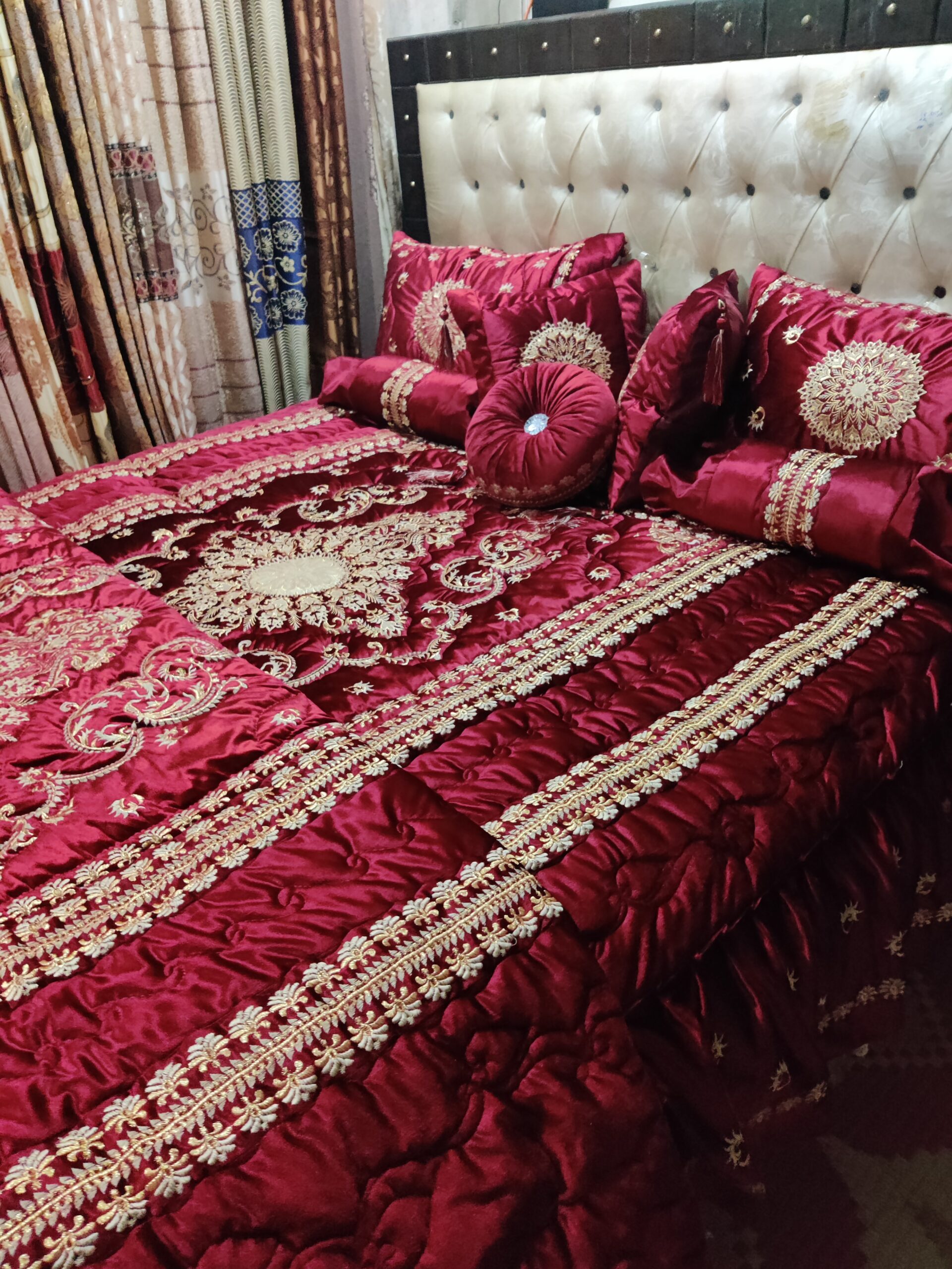 9PC Velvet Embroidered Comforter Set ABBA3- Maroon - Image 3