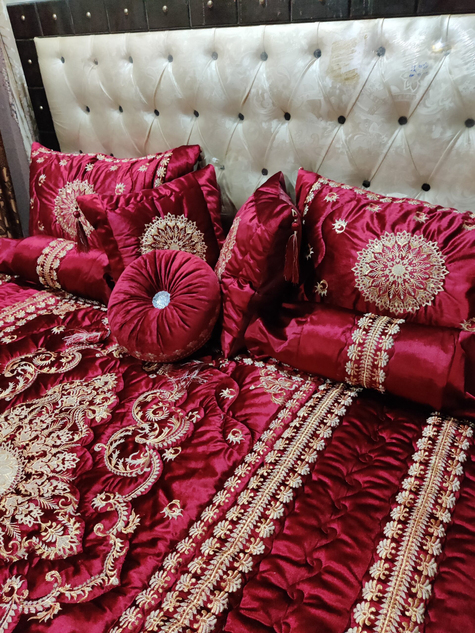 9PC Velvet Embroidered Comforter Set ABBA3- Maroon - Image 2